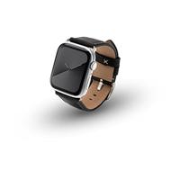 JT Berlin Charlie armband voor Apple Watch 49 mm / 45 mm / 44 mm / 42 mm leren armband [Watch Ultra, Watch SE, Series 8/7/6/5/4/3/2/1, roestvrij stalen sluiting] zwart/zilver
