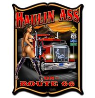 Haulin Ass On Route 66 Pin Up Zwaar Metalen Bord 48 x 35 cm - thumbnail