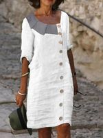 Casual Loose Buckle Asymmetrical Collar Dress With Necklace