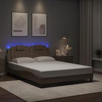 vidaXL Bedframe met LED-verlichting kunstleer cappuccino 140x190 cm, bed, bed ombouw, tweepersoonsbed, bedbodem, slaapkamermeubel, 2 persoonsbed