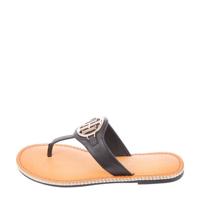 Tommy Hilfiger Essential Leather Flat Sandal leren teenslippers zwart