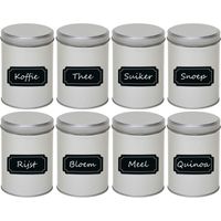 8x Zilveren ronde voorraadblikken met beschrijfbare labels 13 cm