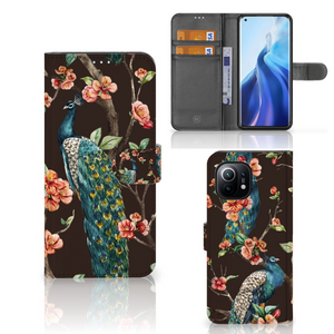 Xiaomi Mi 11 Telefoonhoesje met Pasjes Pauw met Bloemen