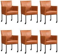 Set van 6 Cognac leren moderne kuipstoel Desire - poot rond zwart met wiel - Vintage Leer Cognac (cognac leer) - thumbnail