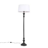 QAZQA Vloerlamp zwart met linnen kap wit 45cm - Classico