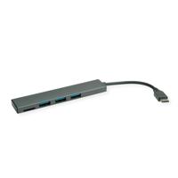 ROLINE USB 3.2 Gen 1 hub, 3-voudig, type C aansluitkabel, met CardReader - thumbnail