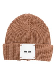 MSGM Kids bonnet en maille à patch logo - Marron