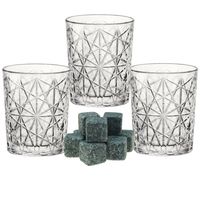 Luxe whiskyglazen set 6x stuks 390 ml met 9x whisky ijsblokstenen - thumbnail