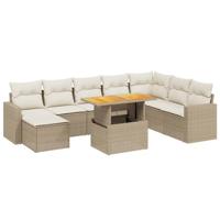vidaXL 9-delige Loungeset met kussens poly rattan beige, tuinset, tuinmeubel, terrasset, tuinbank, terrasmeubel, loungebank, loungeset tuin