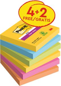 Post-it Super Sticky notes Carnival, 90 vel, ft 76 x 76 mm, 4 + 2 GRATIS