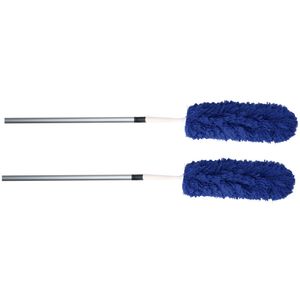 Set van 2x stuks plumeau/duster microvezel met telescoopsteel 75 - 150 cm blauw