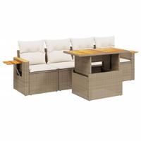 vidaXL 5-delige Loungeset met kussens poly rattan beige, tuinset, tuinmeubel, terrasset, tuinbank, terrasmeubel, loungebank, loungeset tuin