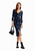 Gebreide midi-jurk bloemen - BLACK - M