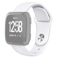 By Qubix - Compatible met Fitbit Versa 1/2 & Lite siliconen bandje - Maat: Small - Wit - Compatible fitbit bandje