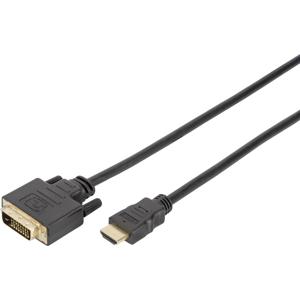 Digitus DB-330300-020-S HDMI-kabel HDMI / DVI Adapterkabel HDMI-A-stekker, DVI-D 18+1-polige stekker 2.00 m Zwart Rond, Vergulde steekcontacten, Afgeschermd