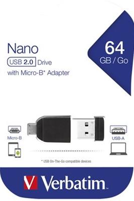 NANO USB Drive - USB-flashstation - 64 GB - USB 2.0 - met Micro USB Adapter
