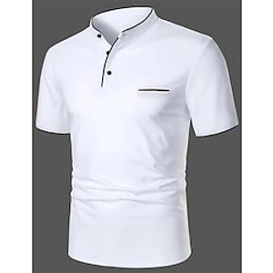 Voor heren POLO Shirt Golfshirt Straat Casual Opstaand Gestreepte kraag Korte mouw Modieus Basic Effen Klassiek Zomer Normale pasvorm Marine Zwart Wit Rood POLO Shirt Lightinthebox