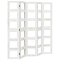 vidaXL Kamerscherm met 5 panelen massief paulowniahout wit, privacy scherm, kamerverdeler, kamer scherm, privacyscherm, ruimteverdeler, kamer verdeler
