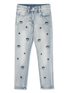 Chiara Ferragni Kids jean à motif Eyelike - Bleu