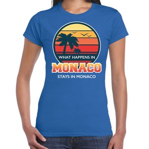 Monaco zomer t-shirt / shirt What happens in Monaco stays in Monaco blauw voor dames