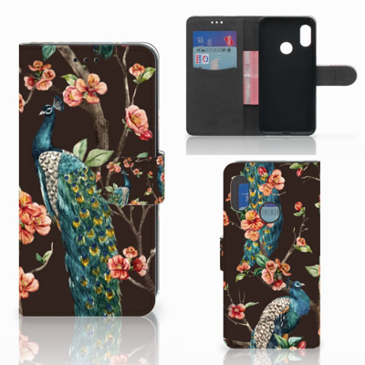 Xiaomi Mi A2 Lite Telefoonhoesje met Pasjes Pauw met Bloemen Xiaomi Mi A2 Lite Telefoonhoesje met Pasjes Pauw met Bloemen