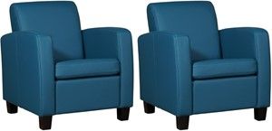 Set van 2 Blauwe leren landelijke fauteuils Joy - poot hout bruin - Toledo Leer Turquoise (blauw leer)