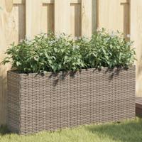 Plantenbak met 2 potten 90x20x40 cm poly rattan grijs - thumbnail