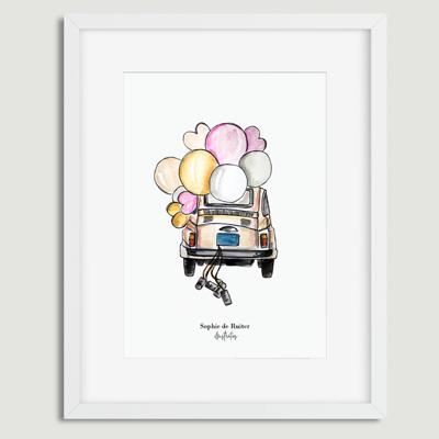 Aquarel poster trouwauto illustratie door Sophie de Ruiter