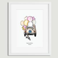 Aquarel poster trouwauto illustratie door Sophie de Ruiter