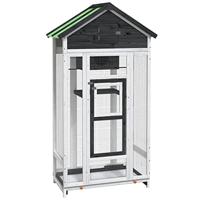 vidaXL Volière 91,5x53x170 cm massief grenenhout grijs, vogelkooi, vogelvolière, papegaaienhuis, vogelhuis, vogelhuisje voor tuin, buitenvolière