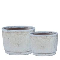 PTMD Javier Grey ceramic pot oval set of 2