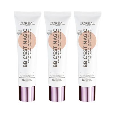 L’Oréal Paris Make-Up Designer BB C'est Magic BB Cream 02 Light met Hydraterend Vijg-extract en Antioxidanten - 3 stuks voordeelverpakking - Gekleurde Dagcrème met SPF 20 met een natuurlijke, lichte dekking - 30 ml