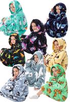 Animalprint snuggie kind met capuchon - fleece poncho-wolf/husky-134 t/m 158 (ca.8-12 jaar) - thumbnail