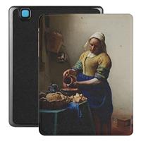 Lunso - Geschikt voor Kobo Aura H20 Edition 2 hoes (6.8 inch) - Vegan Saffiano Leren sleep cover - Vermeer Melkmeisje