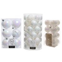 59x stuks kunststof kerstballen parelmoer wit 4, 6 en 8 cm glans/mat/glitter mix