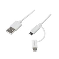 Logilink cu0115 USB naar Micro Sync en oplaadkabel met Lightning-adapter, 1,00 m, wit