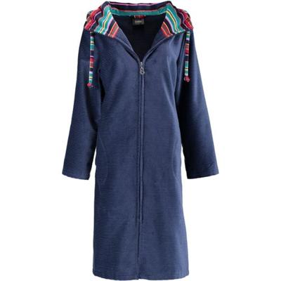 Cawö Cawö 6134 Dames Korte badjas met capuchon en rits - saphir-181