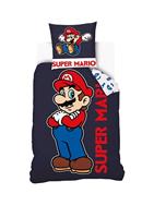 Mario - Dekbedovertrek Super Mario 140 x 200 cm + 1 kussensloop 63 x 63 cm - 100% katoen - marineblauw