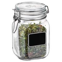 Voorraad/weckpot - transparant - glas - 16 x 10,6 cm - 1 L - krijtplaatje - Bormioli Rocco