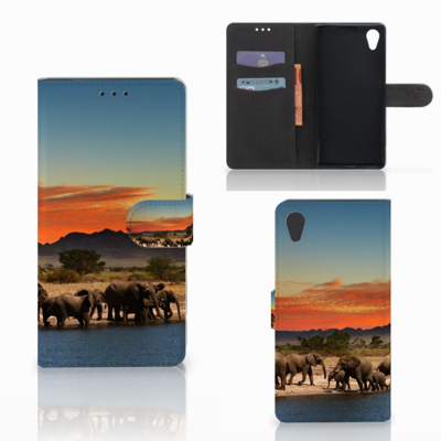 Sony Xperia XA1 Plus Telefoonhoesje met Pasjes Olifanten