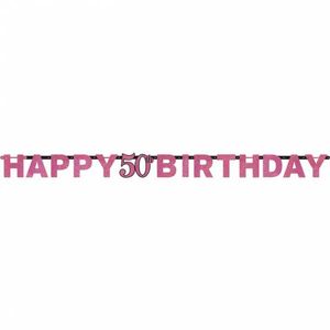 Letterslinger glitter Happy 50th Birtday pink