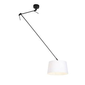 QAZQA Hanglamp zwart met linnen kap wit 35 cm - Blitz