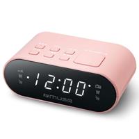 MUSE DUALER radio PLL in roze, handige FM-PLL-radio met dubbel alarm, led-display, 24-uurs dimmer en batterij-back-up