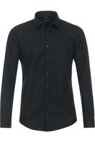 Redmond Slim Fit Overhemd zwart, Effen - thumbnail