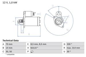 Startmotor / Starter BOSCH, Spanning (Volt)12V, u.a. für Mercedes-Benz