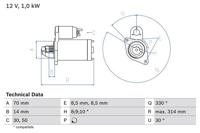 Startmotor / Starter BOSCH, Spanning (Volt)12V, u.a. für Mercedes-Benz - thumbnail