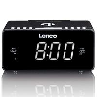 Lenco Radiowekker CR-550 met 2 wektijden, 30,5 cm (12 inch) led-display, dimbaar, sleep-timer, sluimerfunctie, USB- en draadloze oplader, zwart