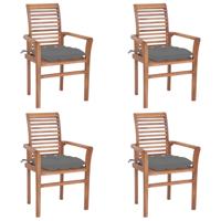 vidaXL Eetkamerstoelen 4 st met grijze kussens massief teakhout