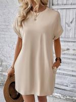 Loose Crew Neck Plain Casual Dress With No