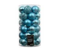 Kerstballen, kunststof, 6 cm, 37 stuks, klassiek en onbreekbaar, kerstboomballen, ornamenten, kerstboomballen voor Kerstmis, mat glanzend en glinsterend gemengd, folkloreblauw